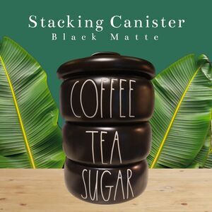 Rae Dunn Black Matte COFFEE TEA SUGAR Stacking Ceramic  Coffee Modern Minimal